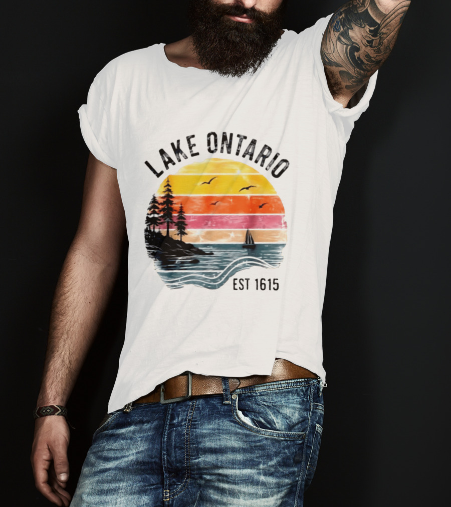 Lake Ontario Est 1615 Great Lakes Nature Sunset Sailing Scene T-Shirt