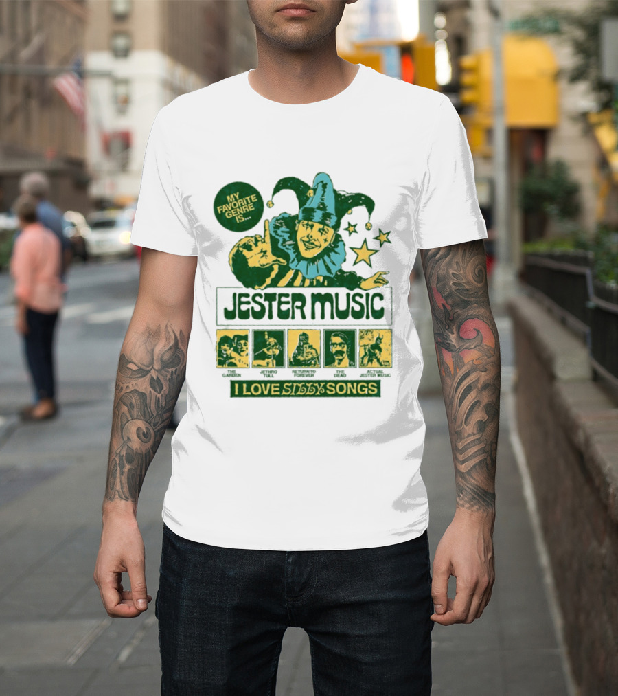 My Favorite Genre Is Jester Music I Love Silly Songs Playful Jester With Stars T-Shirt