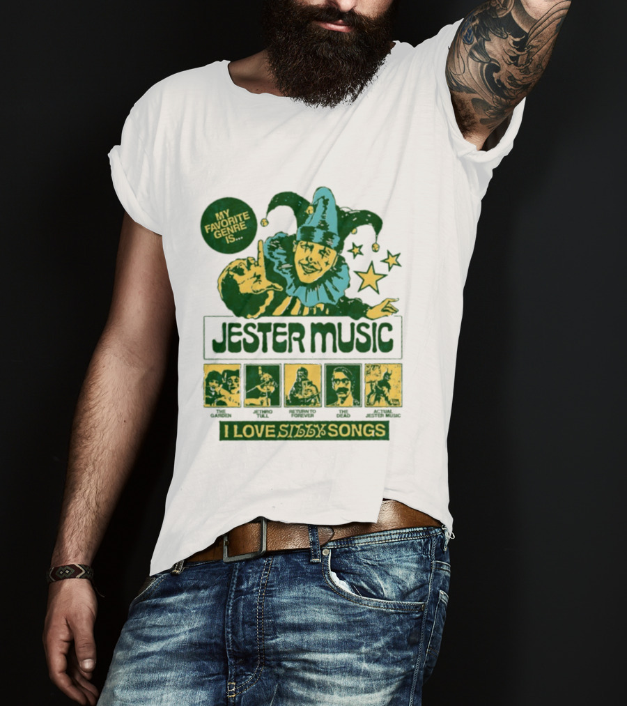 My Favorite Genre Is Jester Music I Love Silly Songs Playful Jester With Stars T-Shirt