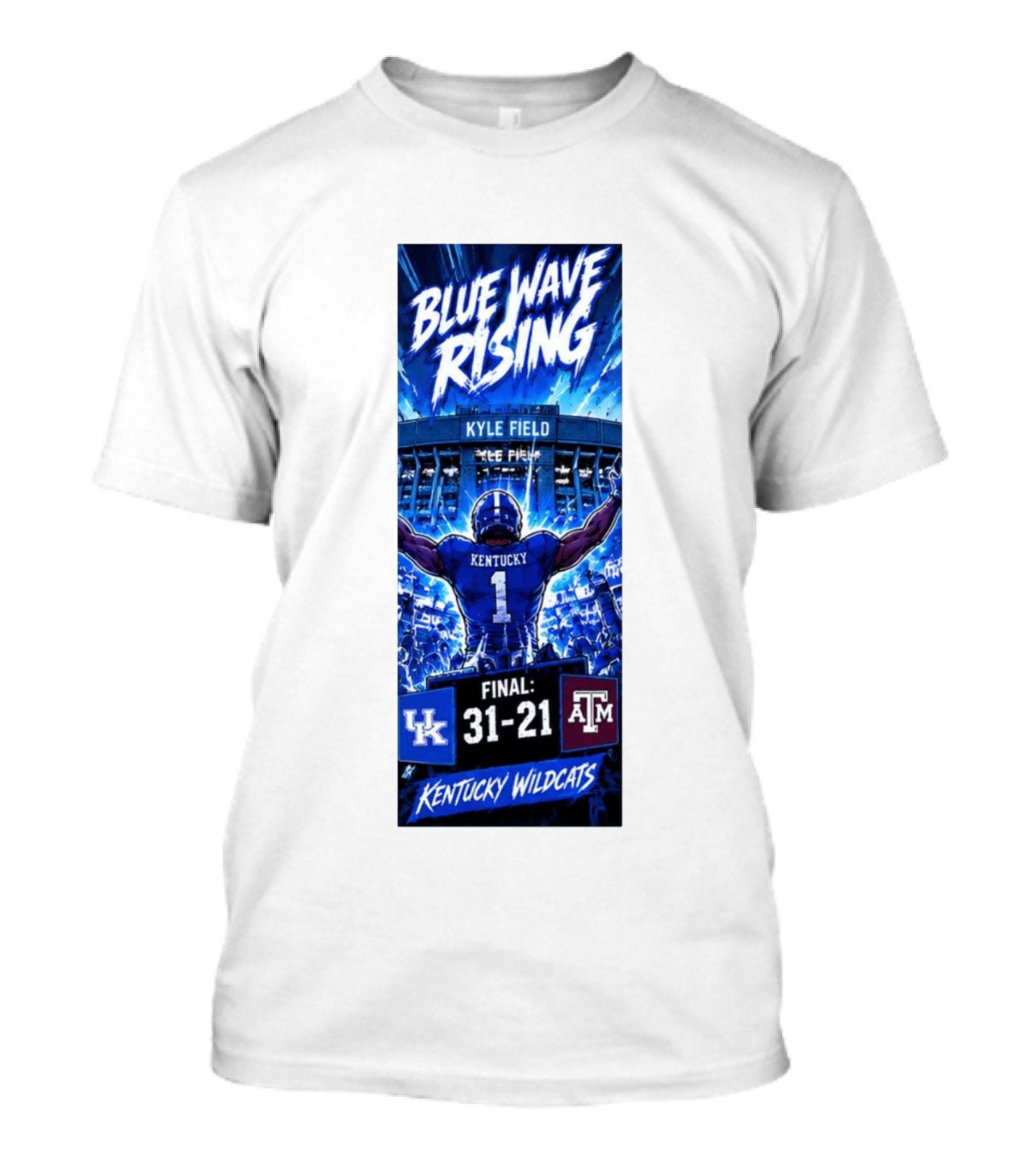 Blue Wave Rising Kentucky Wildcats Kyle Field Final 31 21 T-Shirt