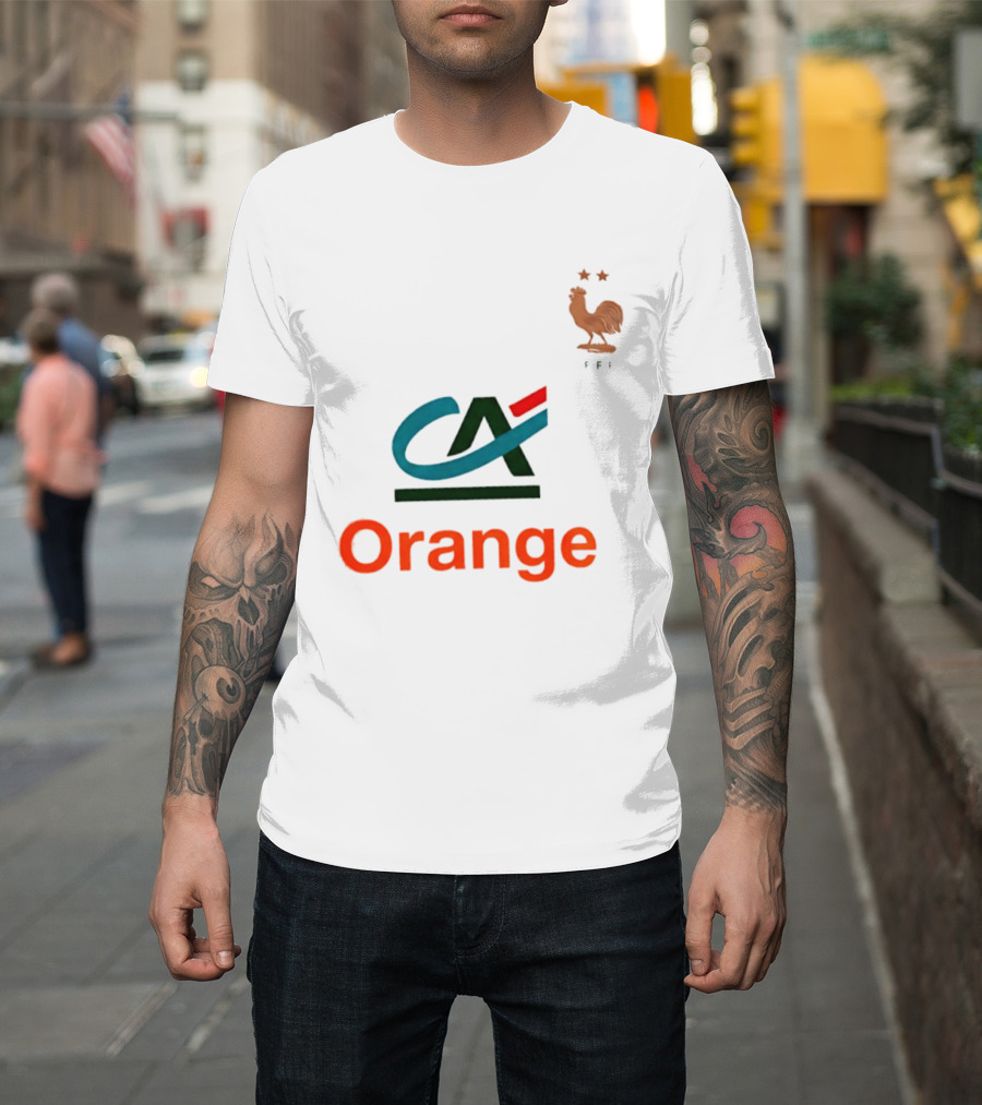 Crédit Agricole Orange Rooster Emblem With Stars And FF T-Shirt