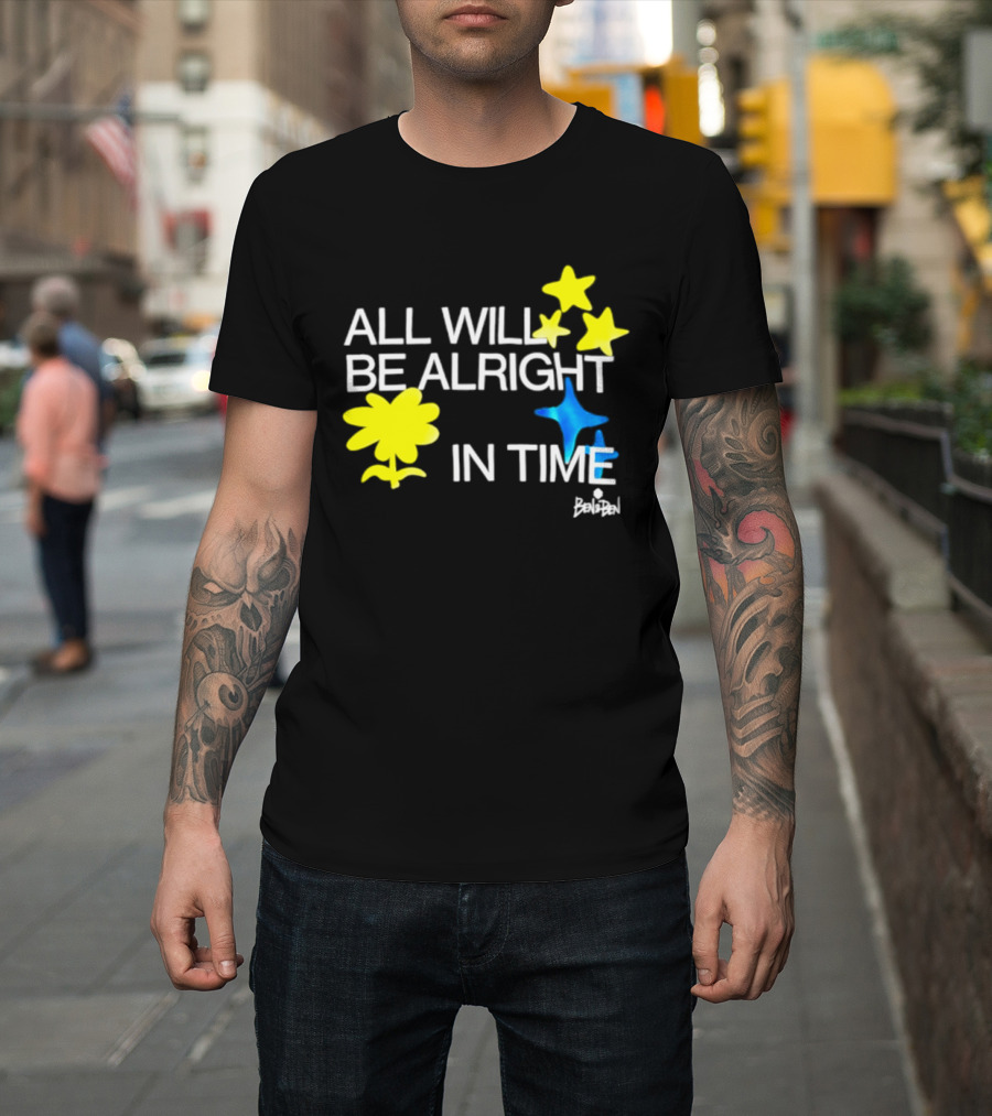 All Will Be Alright In Time OPM Star Text With Yellow Flowers And Stars T-Shirt