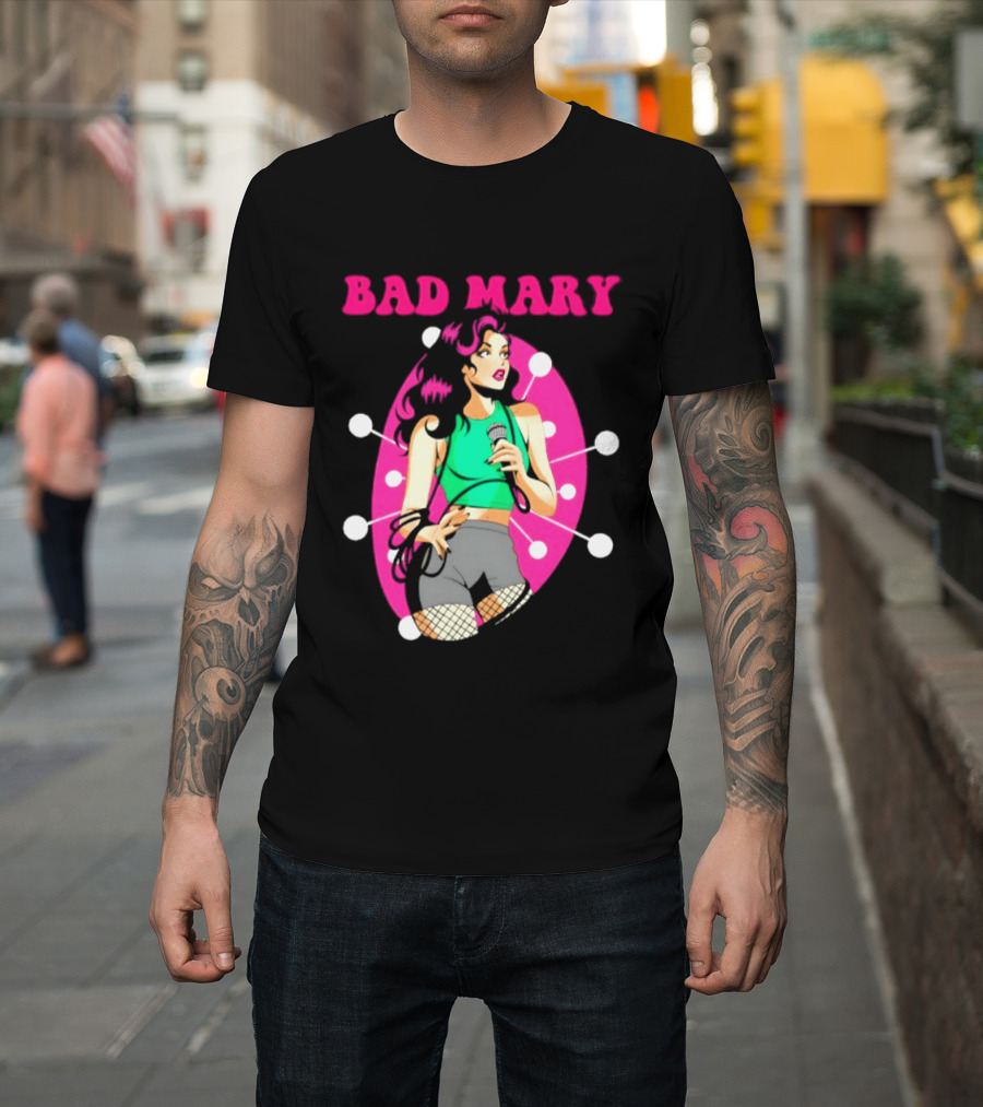 Bad Mary Punk Rock Band Female Singer Microphone Neon T-Shirt