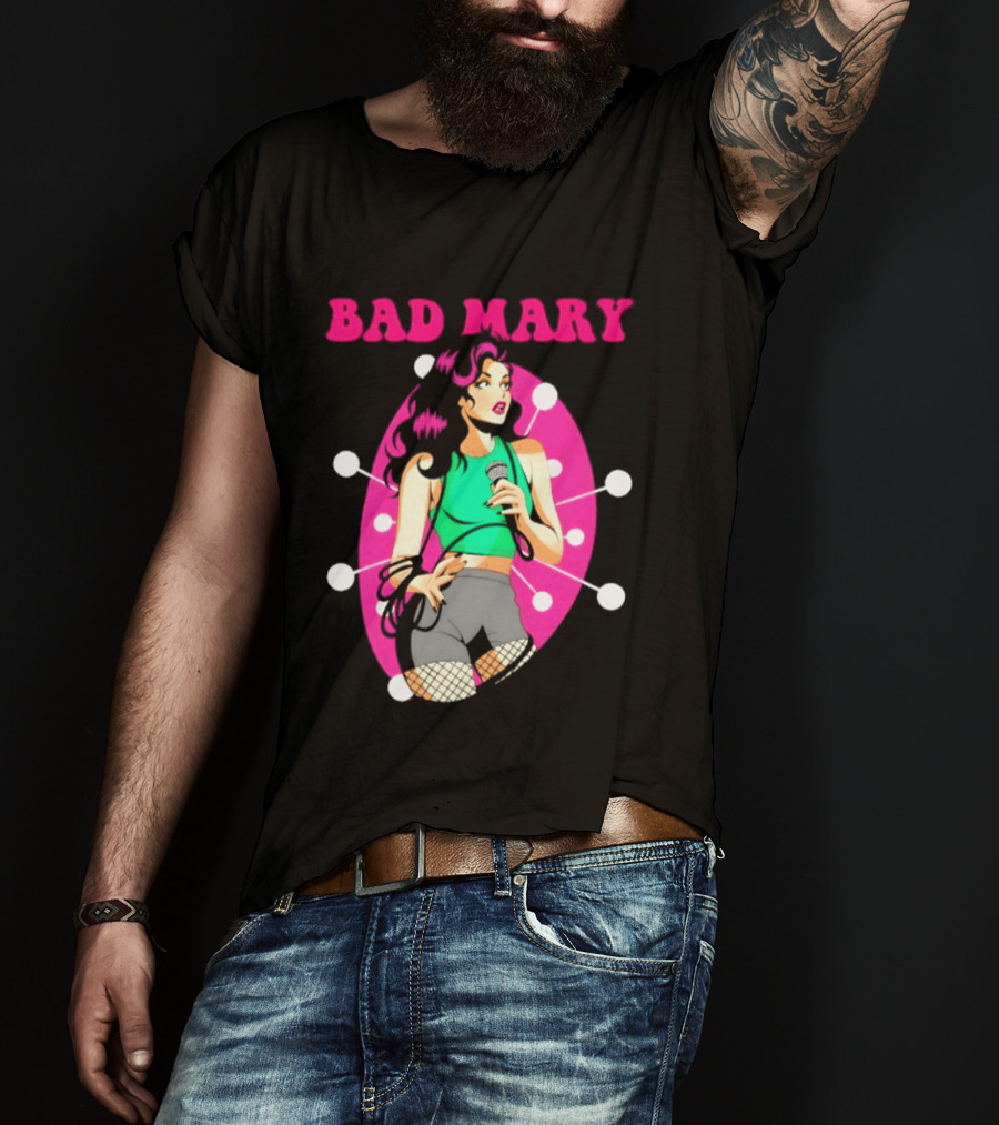 Bad Mary Punk Rock Band Female Singer Microphone Neon T-Shirt