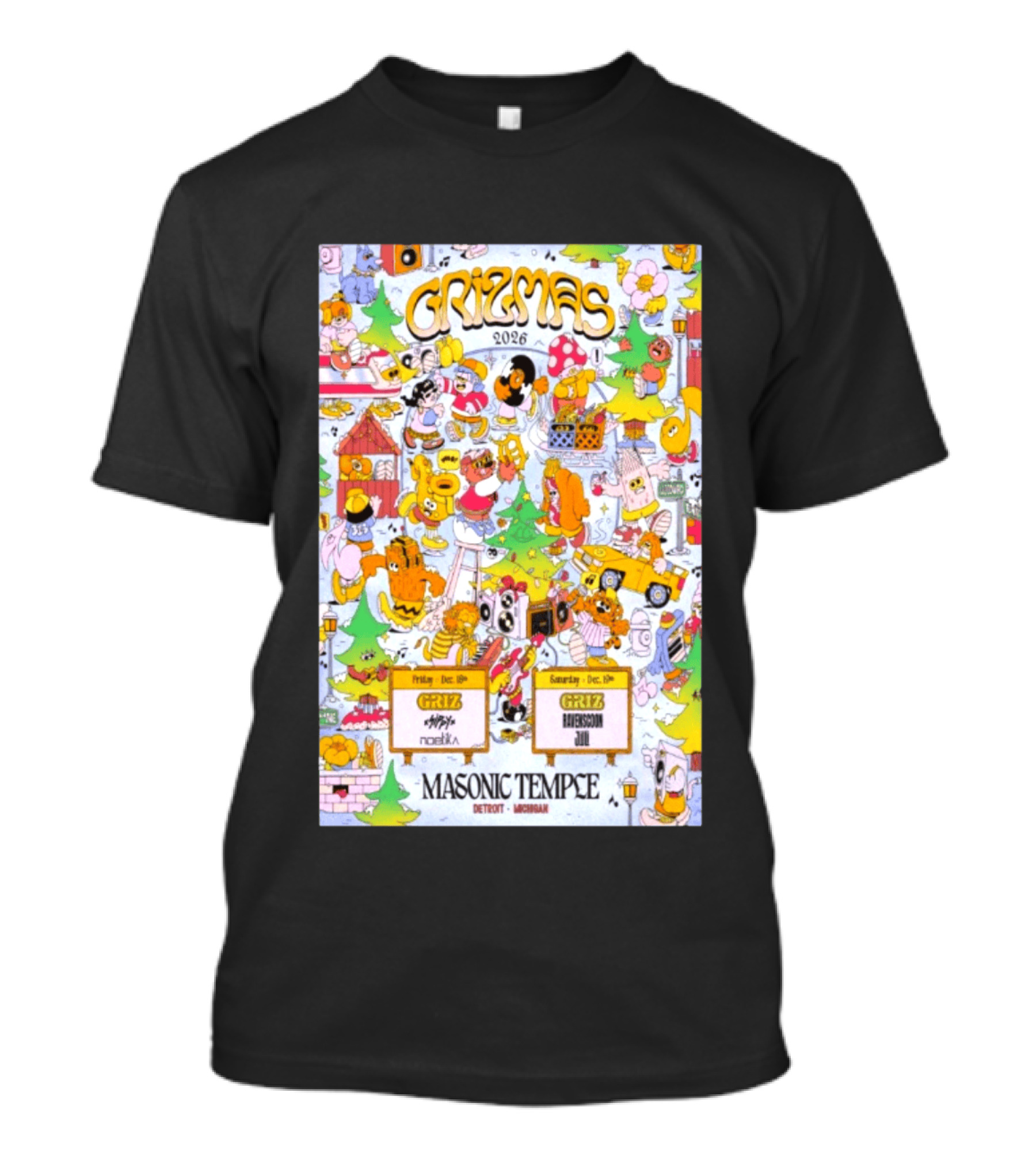 GRiZMAS 2026 Masonic Temple Detroit Michigan GRiZ Sippy Noetika Event Cartoons T-Shirt
