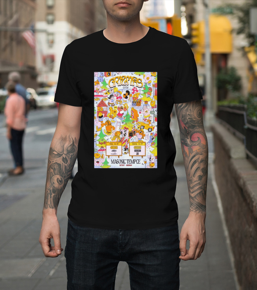 GRiZMAS 2026 Masonic Temple Detroit Michigan GRiZ Sippy Noetika Event Cartoons T-Shirt