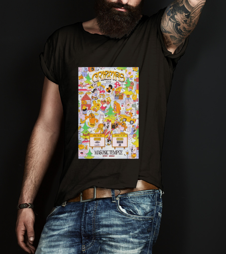 GRiZMAS 2026 Masonic Temple Detroit Michigan GRiZ Sippy Noetika Event Cartoons T-Shirt