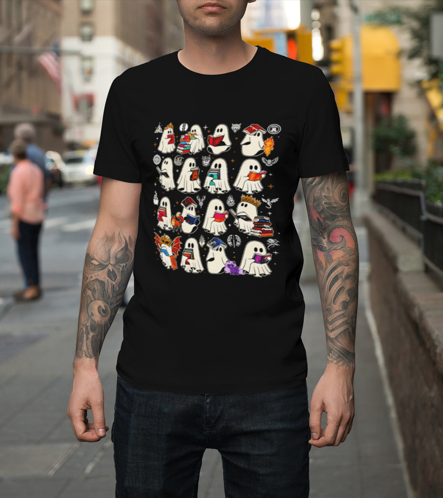 Bookish Ghosts Reading Fantasy Halloween T-Shirt