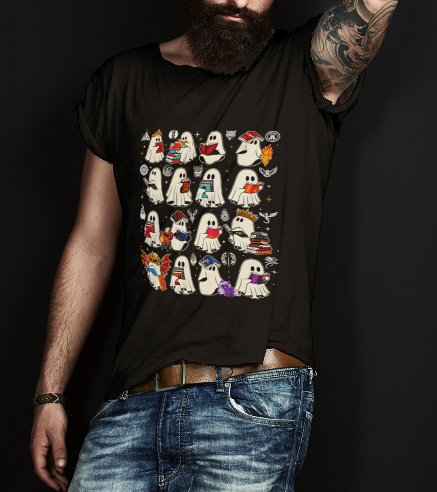 Bookish Ghosts Reading Fantasy Halloween T-Shirt