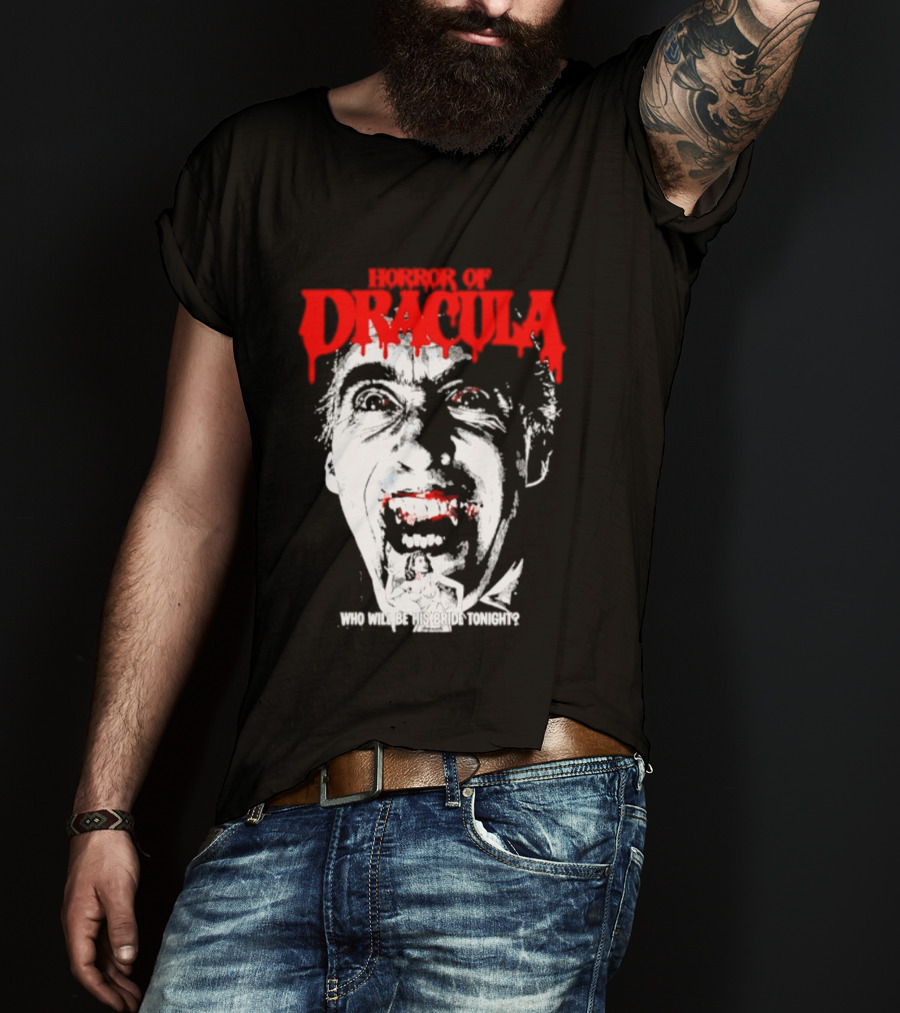 Horror Of Dracula Who Will Be His Bride Tonight Vintage Vampire Movie T-Shirt