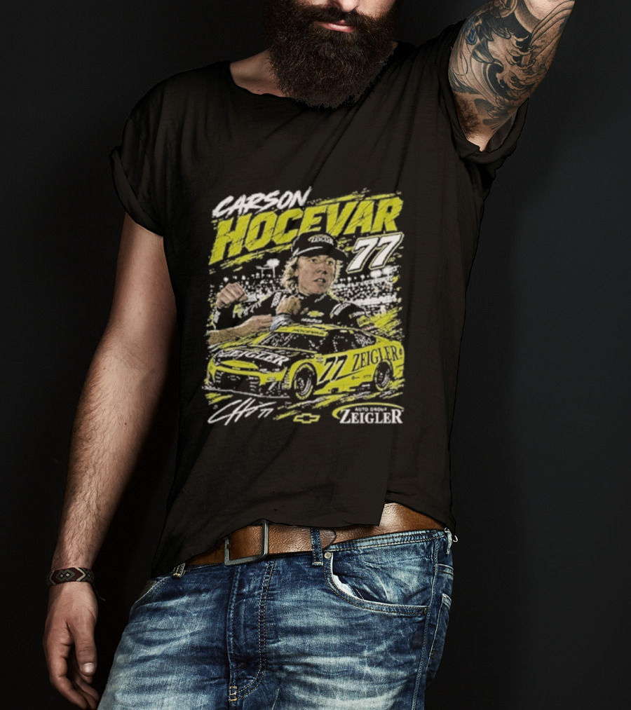 Carson Hocevar 77 Cartoon Race Car And Driver T-Shirt