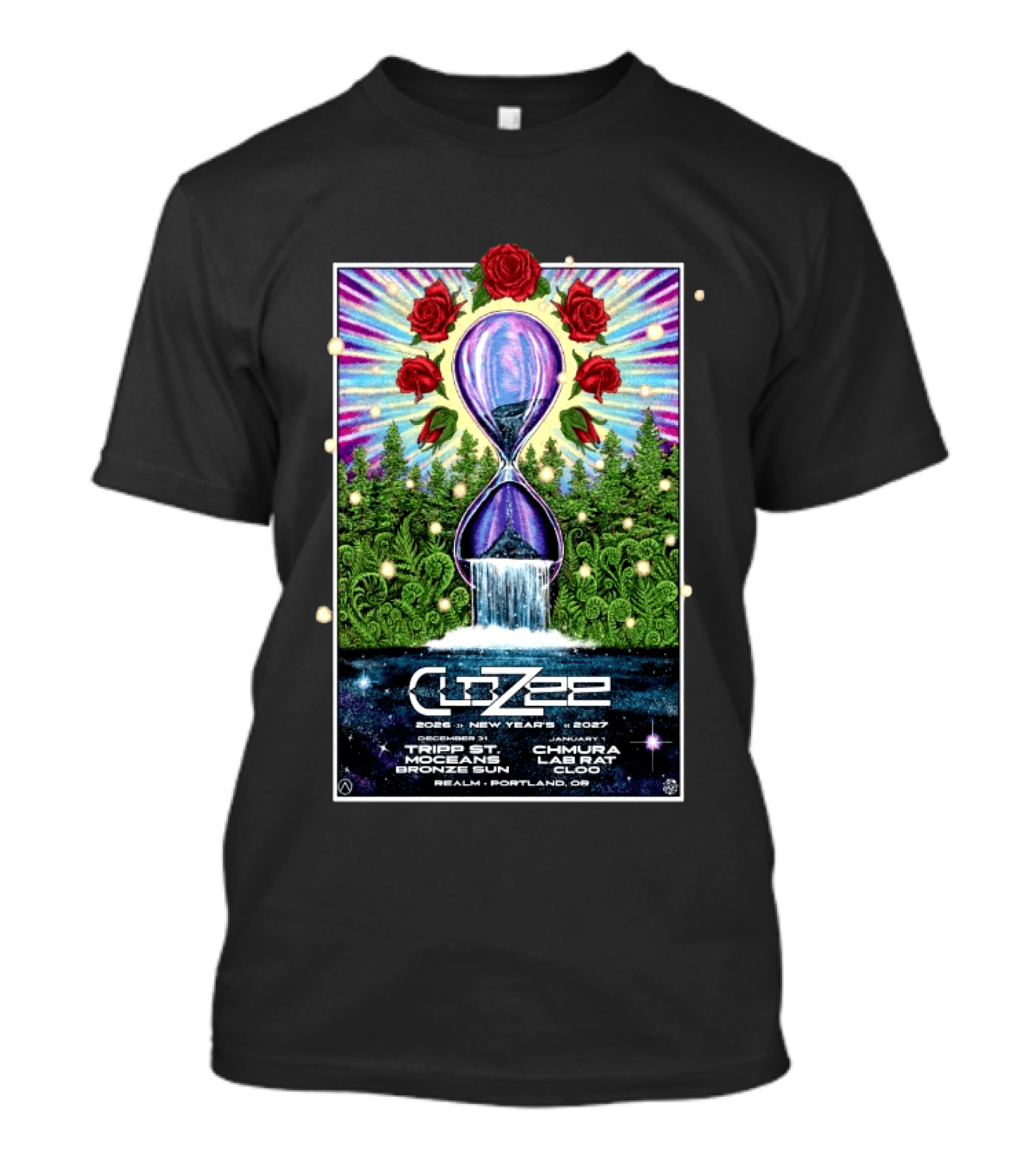 CloZee New Year's Eve 2026 2027 Portland Oregon Realm Event Featuring Trip St MZG Enzi Chad Chmura Labrat Supertask Comisar T-Shirt