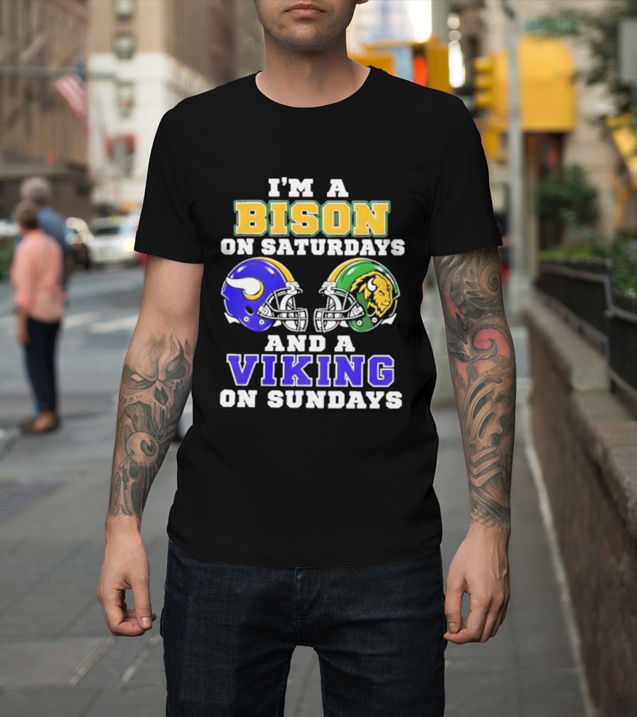 I'm A Bison On Saturdays And A Viking On Sundays Football Helmet T-Shirt