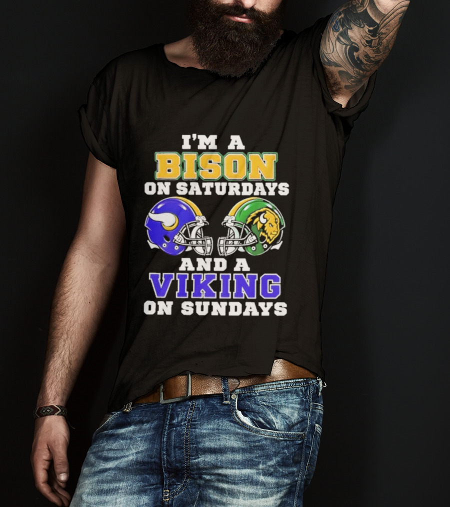 I'm A Bison On Saturdays And A Viking On Sundays Football Helmet T-Shirt