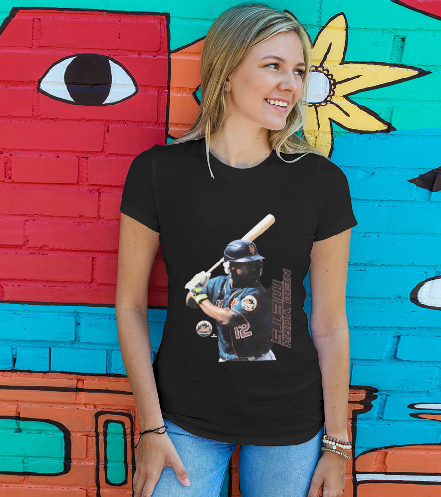 Francisco Lindor New York Mets MLB Number 12 Baseball Batting Action T-Shirt