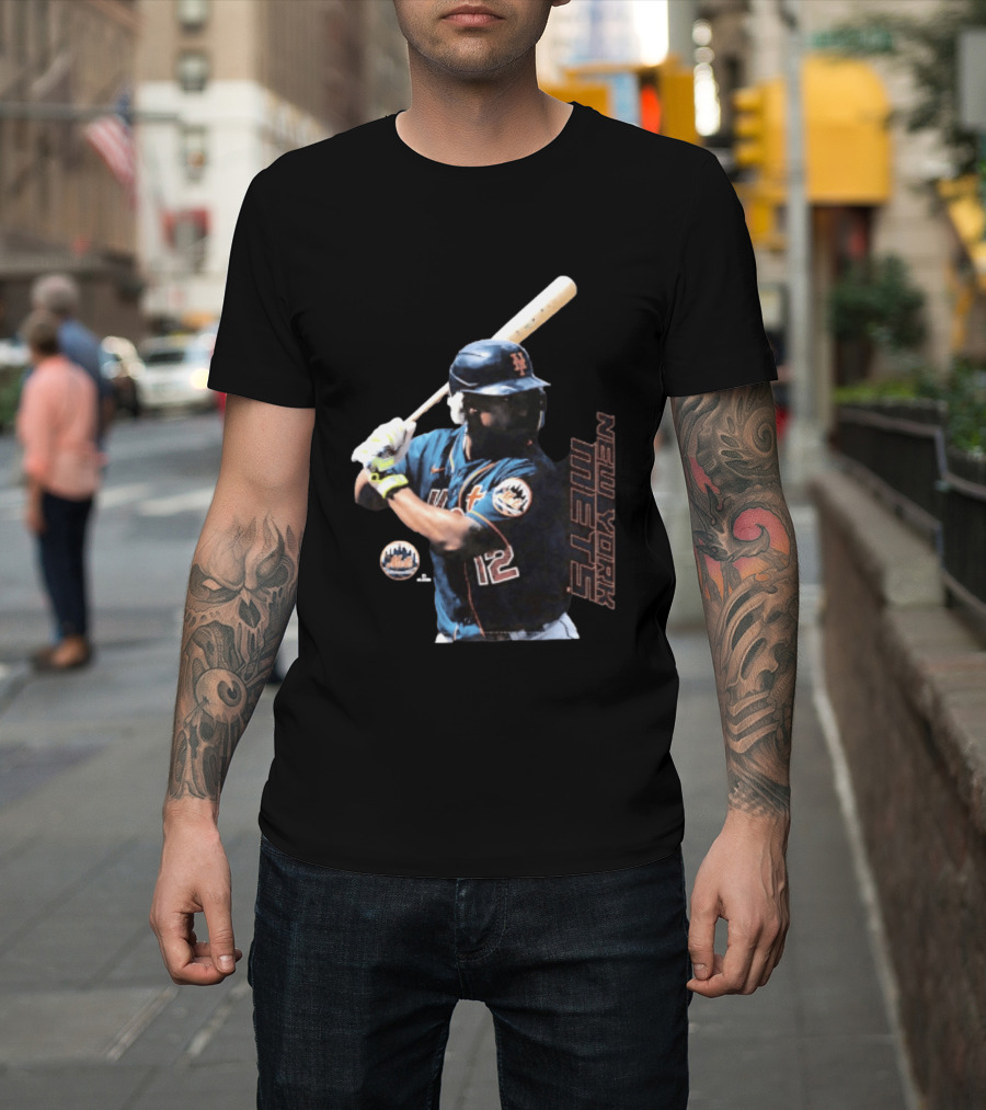Francisco Lindor New York Mets MLB Number 12 Baseball Batting Action T-Shirt