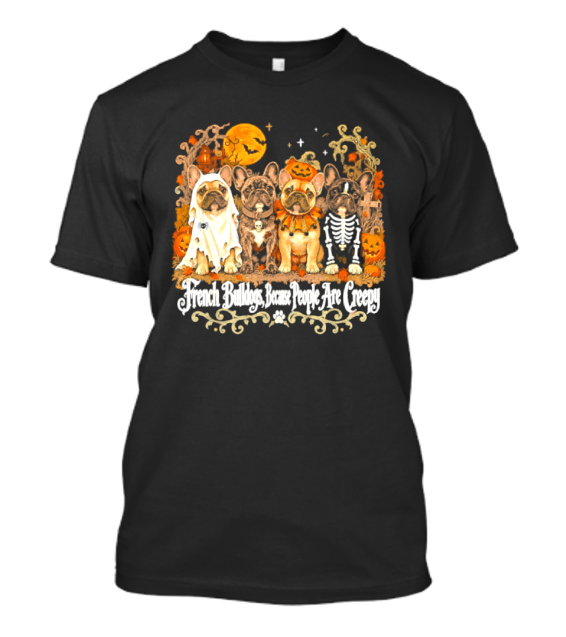 French Bulldogs People Are Creepy Halloween Pumpkin Skeleton Ghost T-Shirt