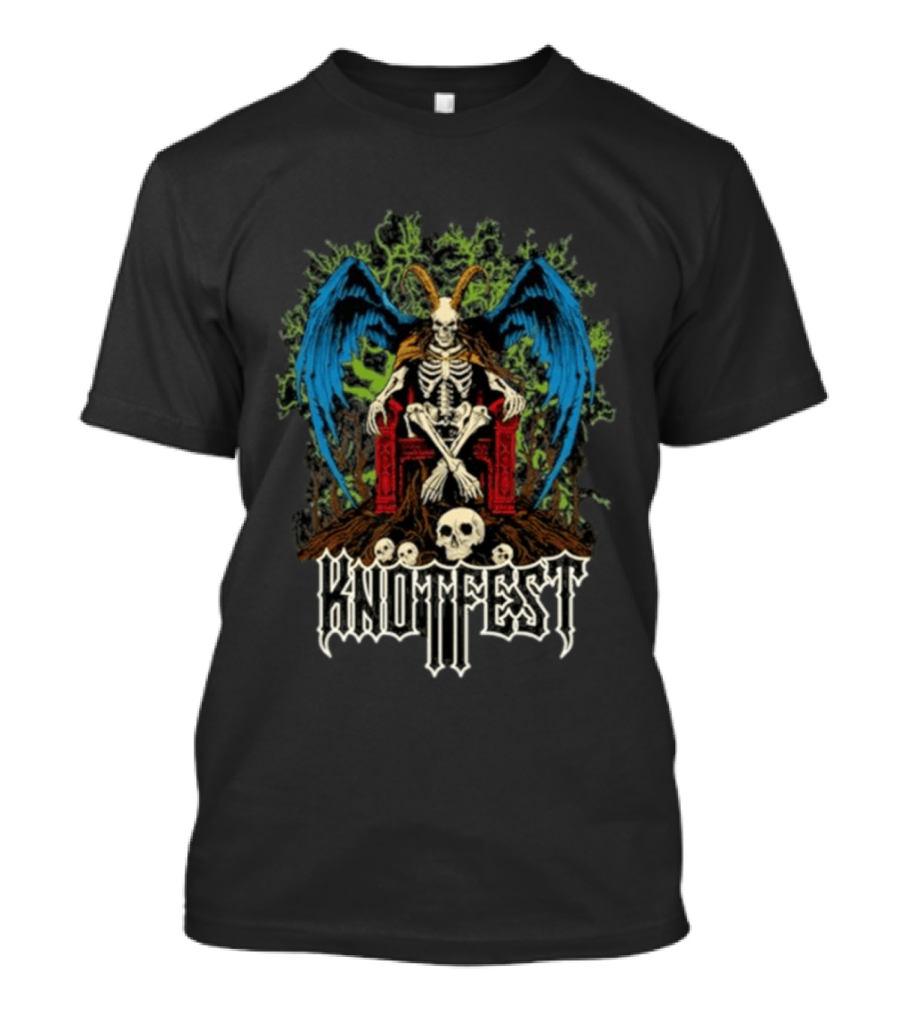 Knotfest Winged Goat God Skeleton Throne Skull Forest T-Shirt