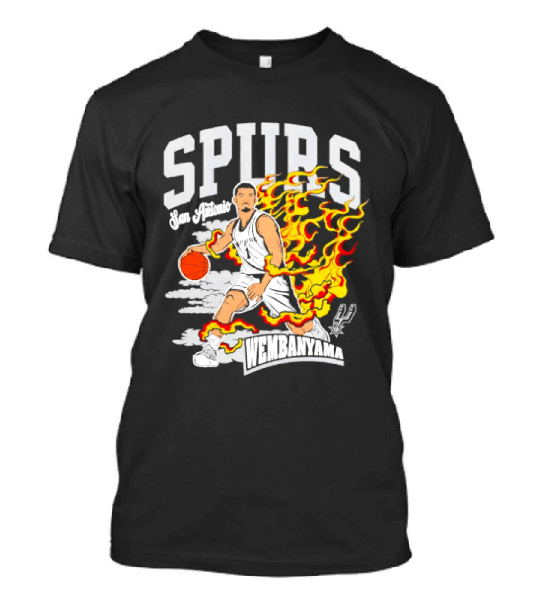 San Antonio Spurs Victor Wembanyama Fired Up Basketball Flames T-Shirt