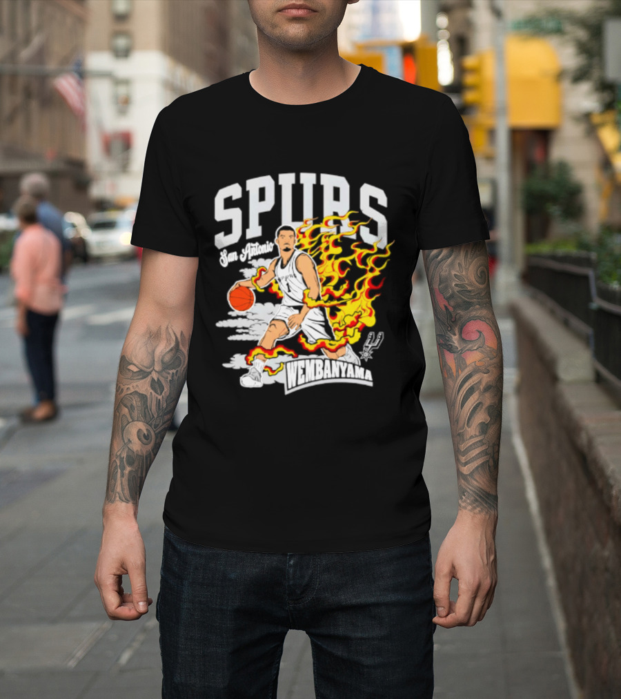 San Antonio Spurs Victor Wembanyama Fired Up Basketball Flames T-Shirt