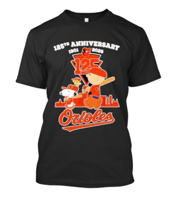 Peanuts Snoopy Baltimore Orioles 125th Anniversary 1901 2026 Skyline Baseball T-Shirt