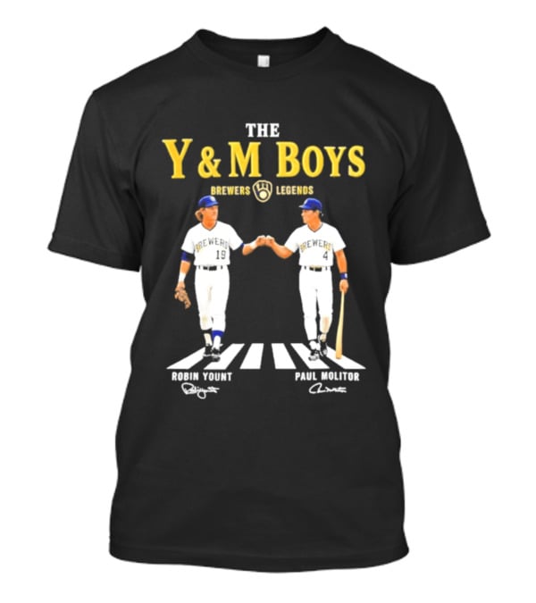 The Y&M Boys Brewers Legends Robin Yount Paul Molitor Abbey Road Fist Bump T-Shirt