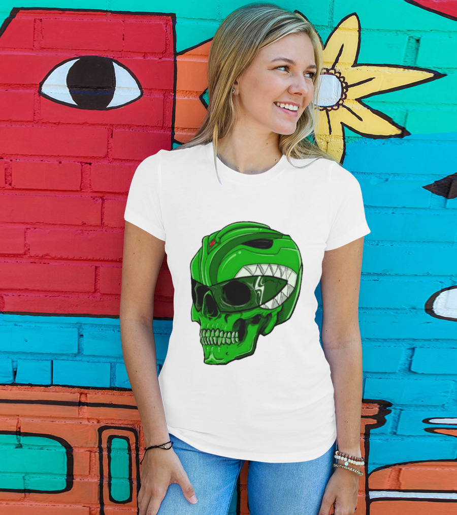 Mighty Morphin Power Rangers Green Ranger Zombie Skull Helmet Mashup T-Shirt