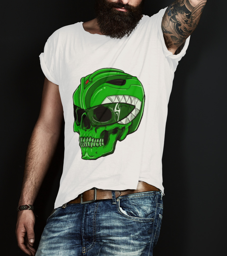 Mighty Morphin Power Rangers Green Ranger Zombie Skull Helmet Mashup T-Shirt