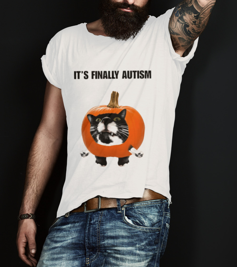 It's Finally Autism Cat Pumpkin T-Shirt