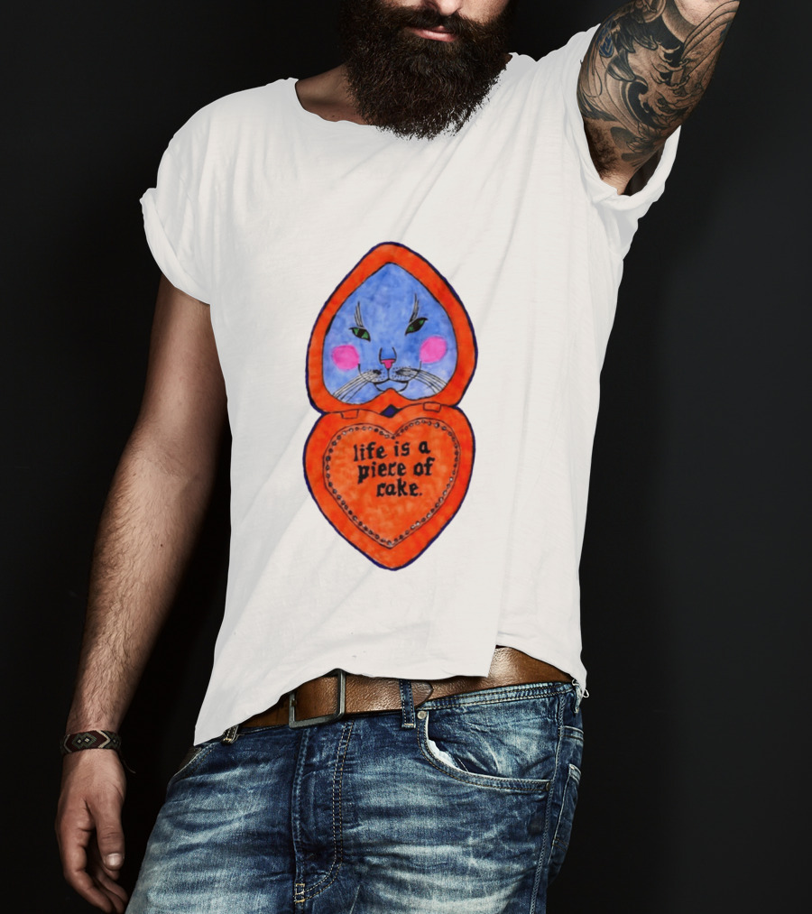Life Is A Piece Of Cake Cat Heart Mirror T-Shirt