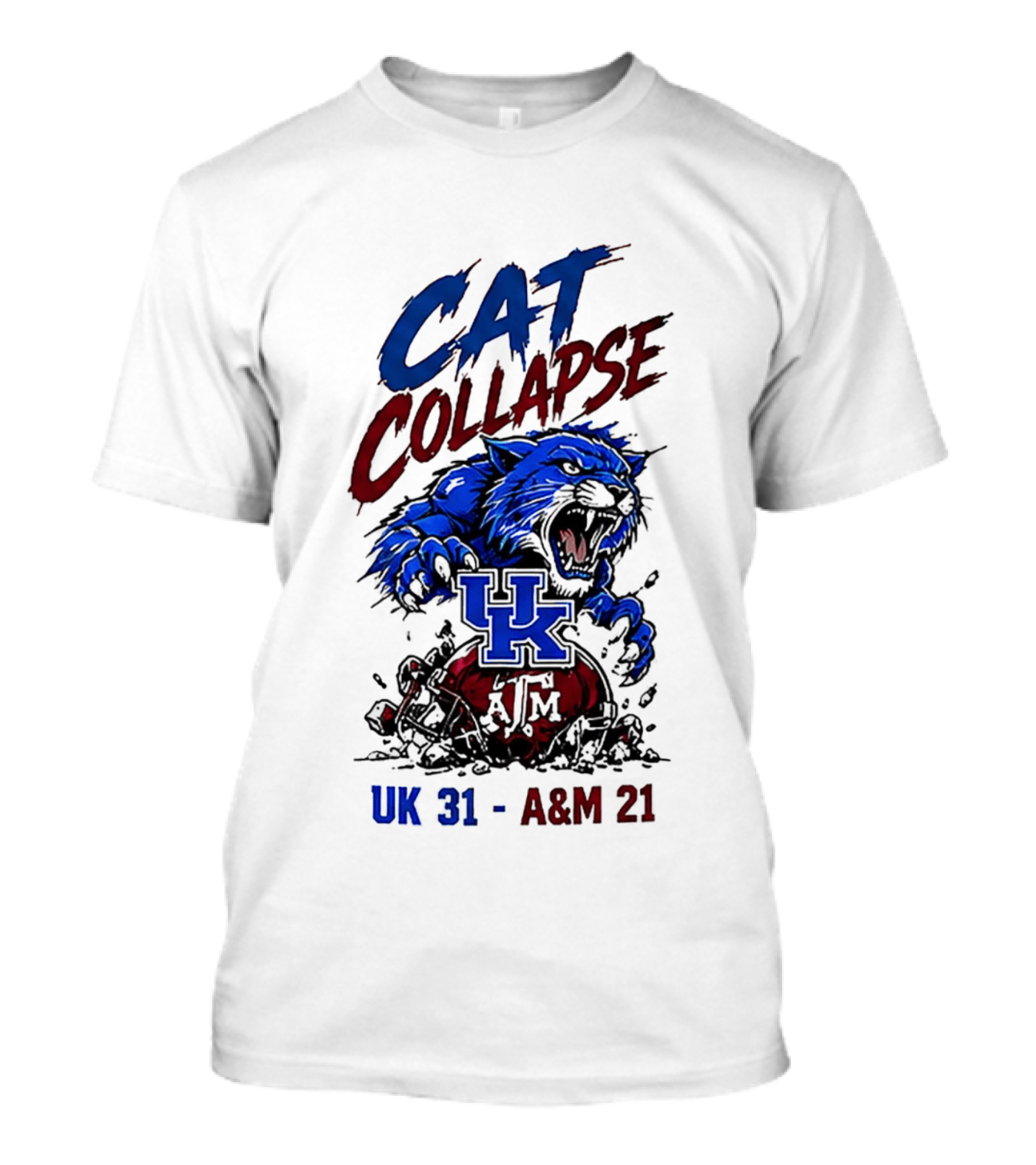 Cat Collapse UK Wildcats Crushing A&M Helmet UK 31 A&M 21 T-Shirt