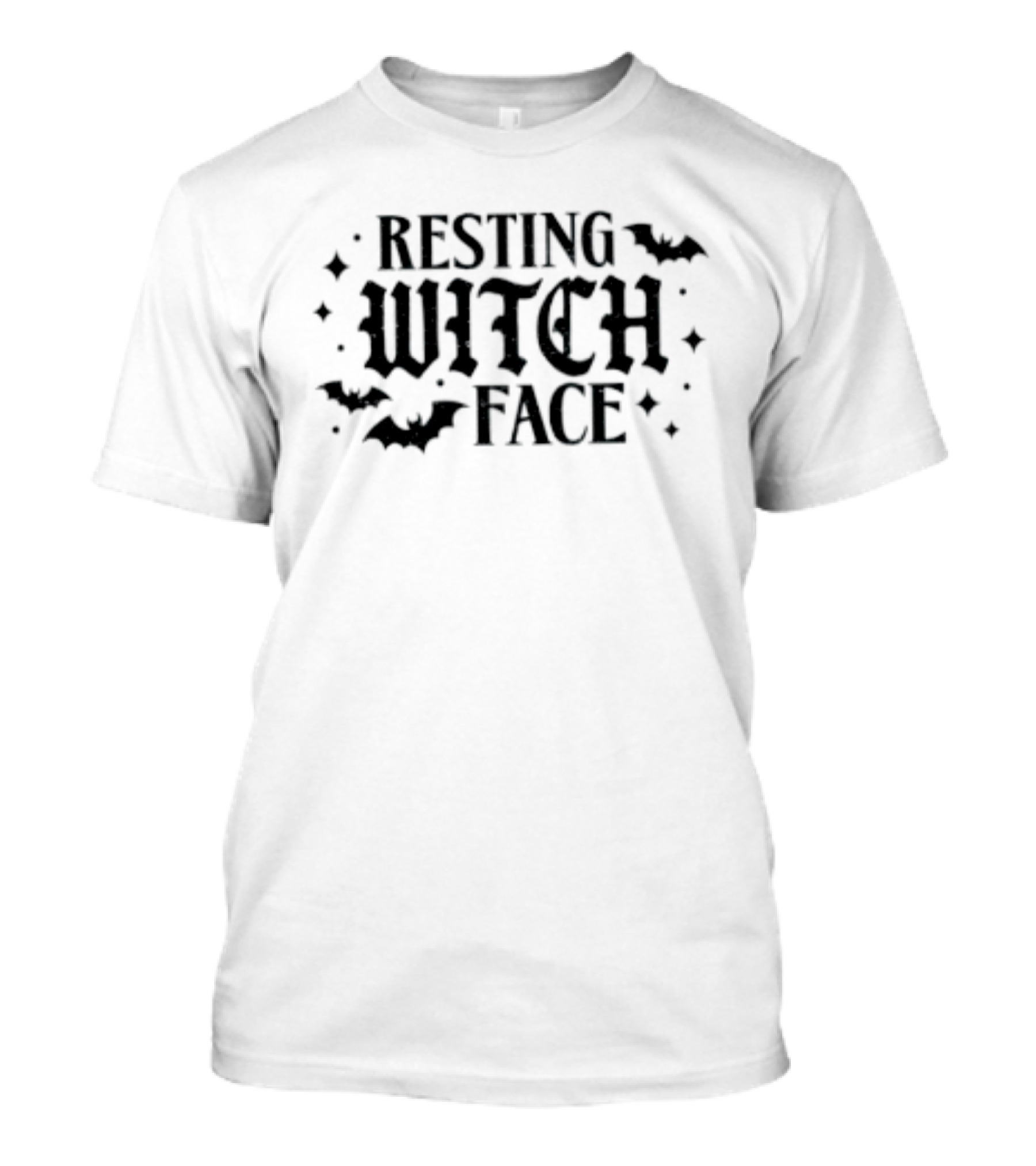 Resting Witch Face Halloween Bats And Stars Spooky T-Shirt