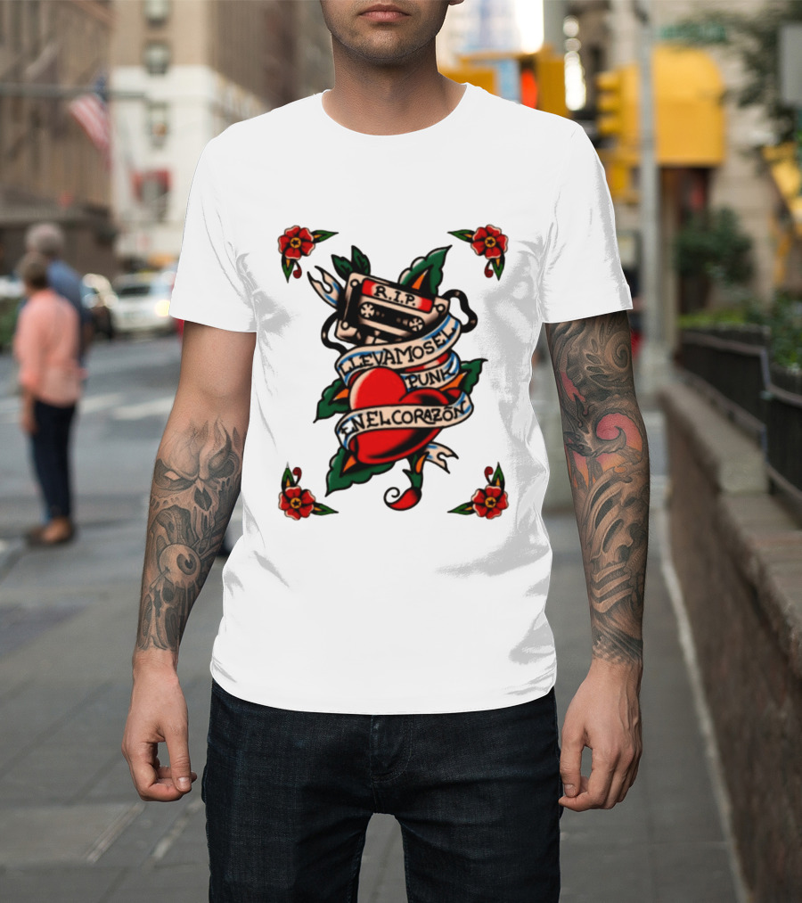 RIP Cassette Heart Llevamos El Punk En El Corazón Tattoo Style Roses T-Shirt