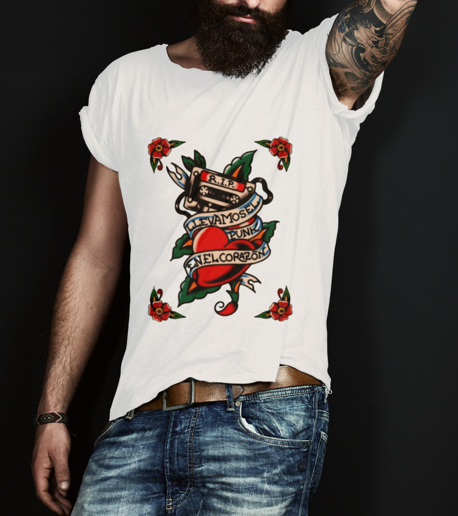 RIP Cassette Heart Llevamos El Punk En El Corazón Tattoo Style Roses T-Shirt