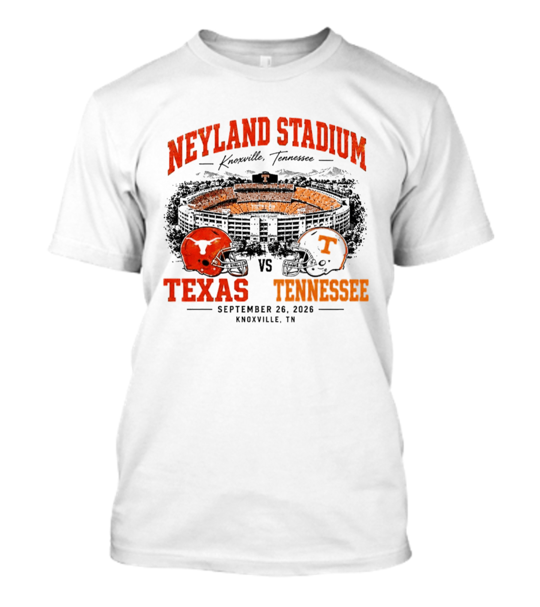 Neyland Stadium Knoxville Texas Vs Tennessee September 26 2026 Matchup T-Shirt