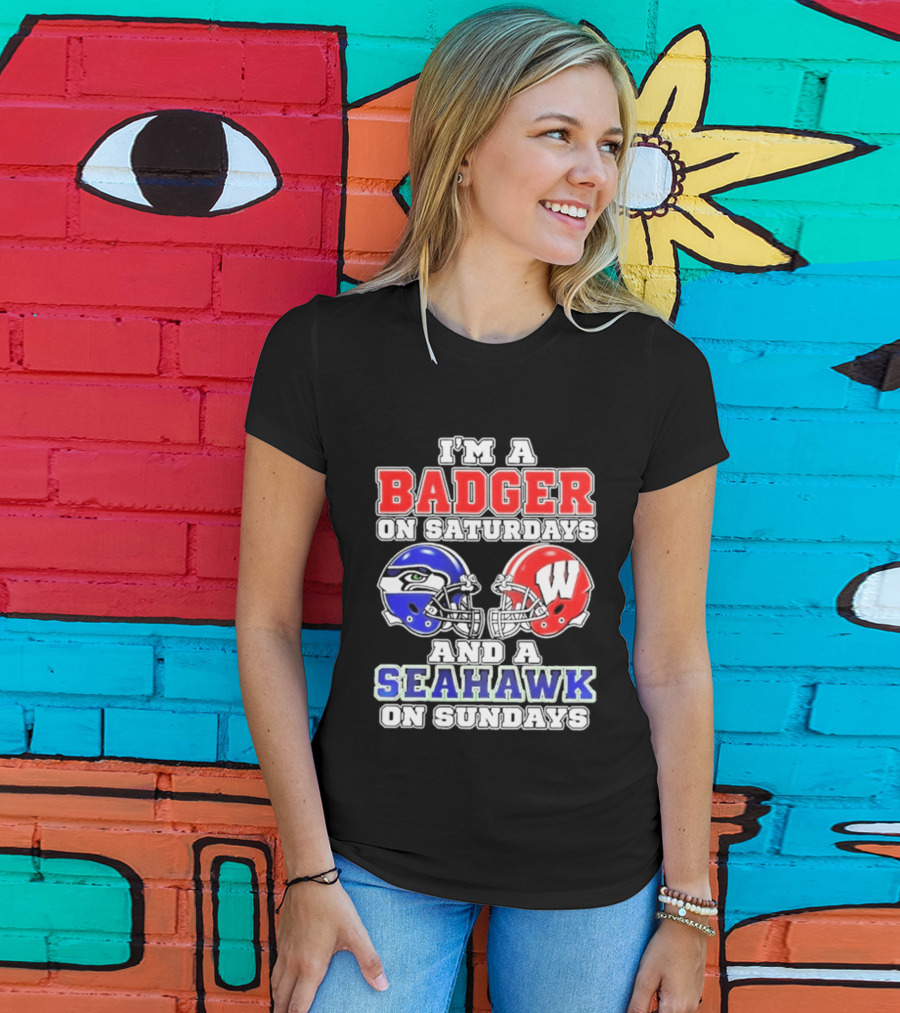 I'm A Badger On Saturdays And A Seahawk On Sundays Helmet T-Shirt