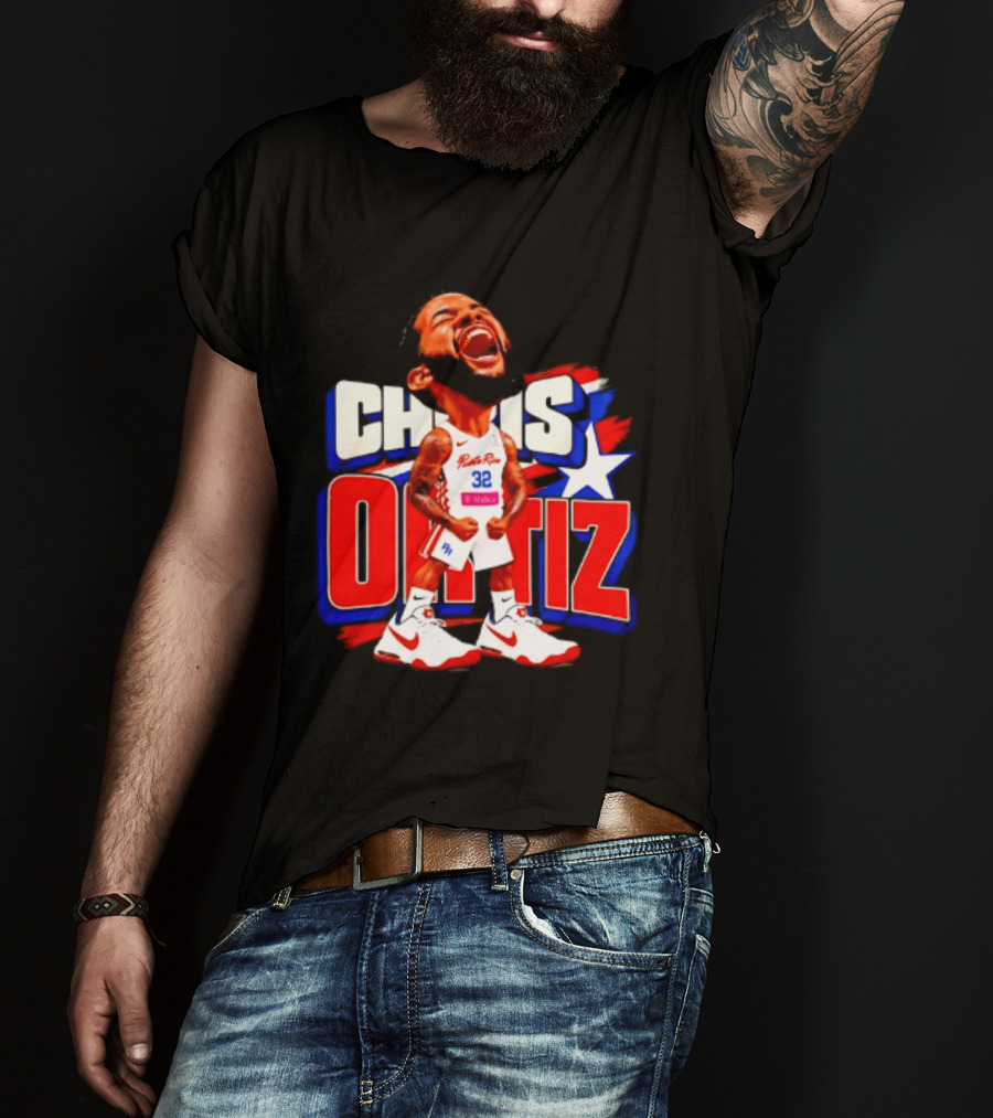 Chris Ortiz Puerto Rico Basketball Player Caricature With Jersey Number 32 Nike Sneakers T-Shirt