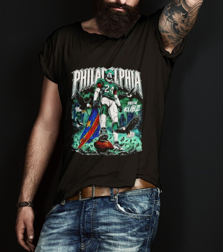 Philadelphia Eagles 24 Drew Kubz No Fly Zone Football Eagles Skyline T-Shirt