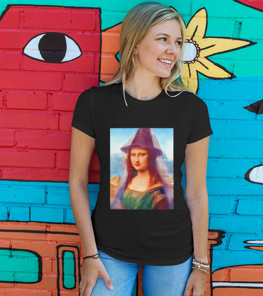 Mona Lisa Witch Hat Magical Painting Twist T-Shirt