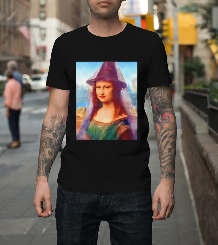 Mona Lisa Witch Hat Magical Painting Twist T-Shirt