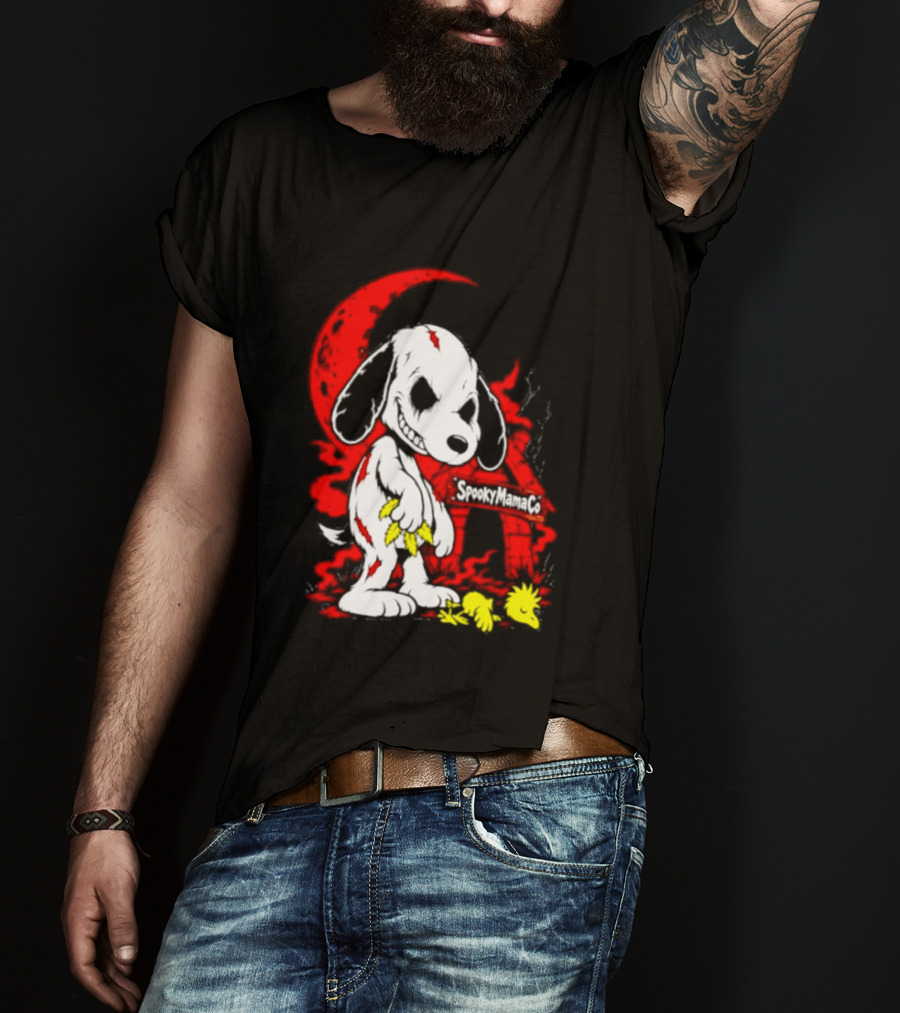 SpookyMamaCo Zombie Snoopy Woodstock Red Moon Halloween T-Shirt