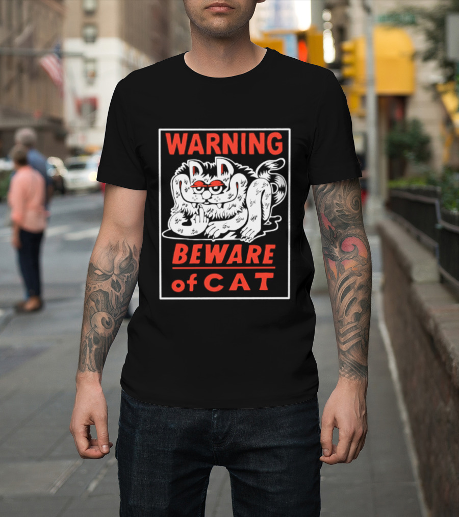 Warning Beware Of Cat Halloween Creepy Eyes T-Shirt