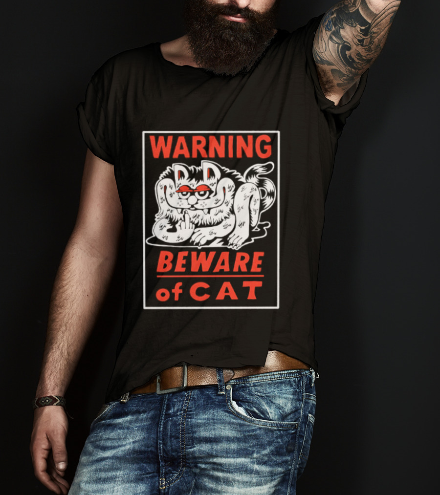 Warning Beware Of Cat Halloween Creepy Eyes T-Shirt
