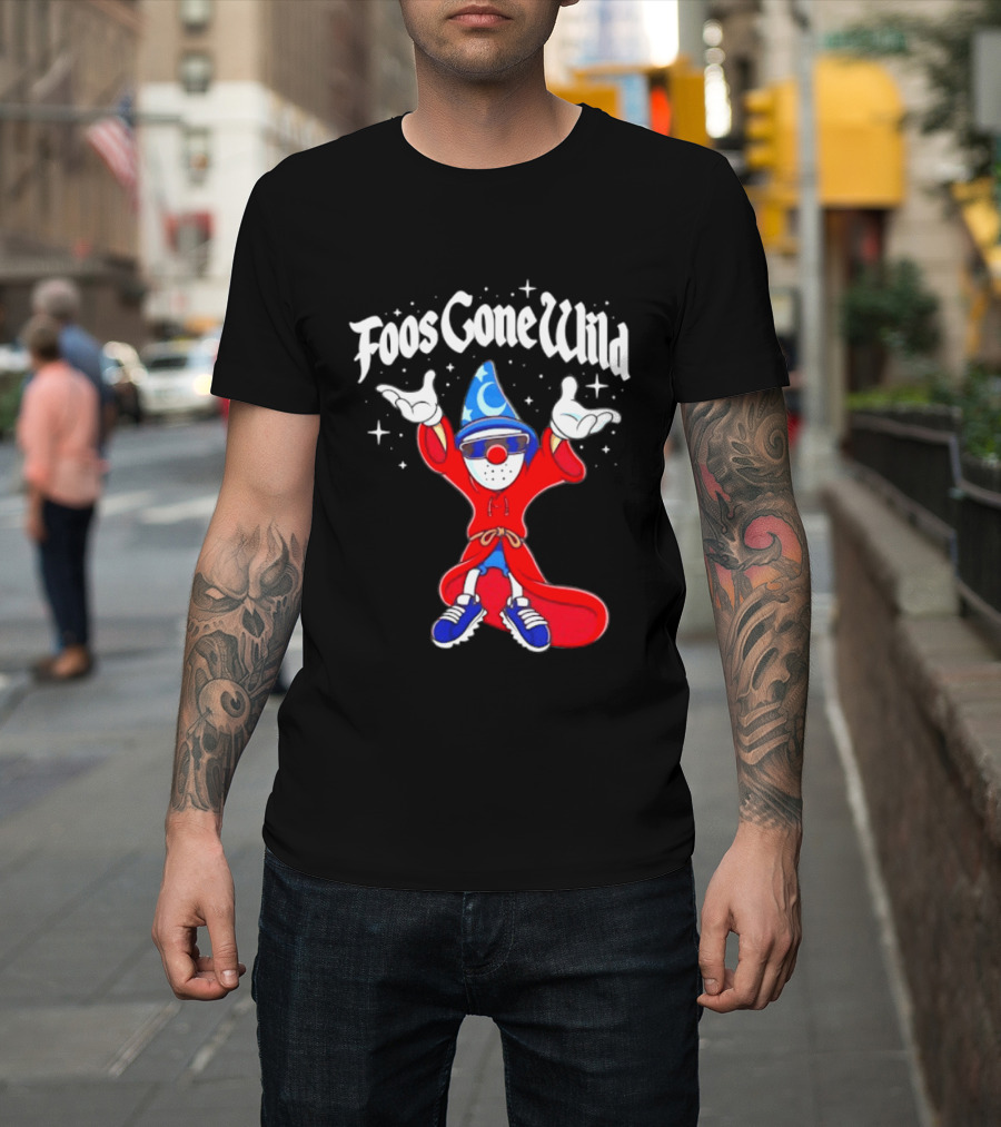 Foos Gone Wild Wizard Streetwear Cartoon Character With Blue Hat And Sunglasses T-Shirt