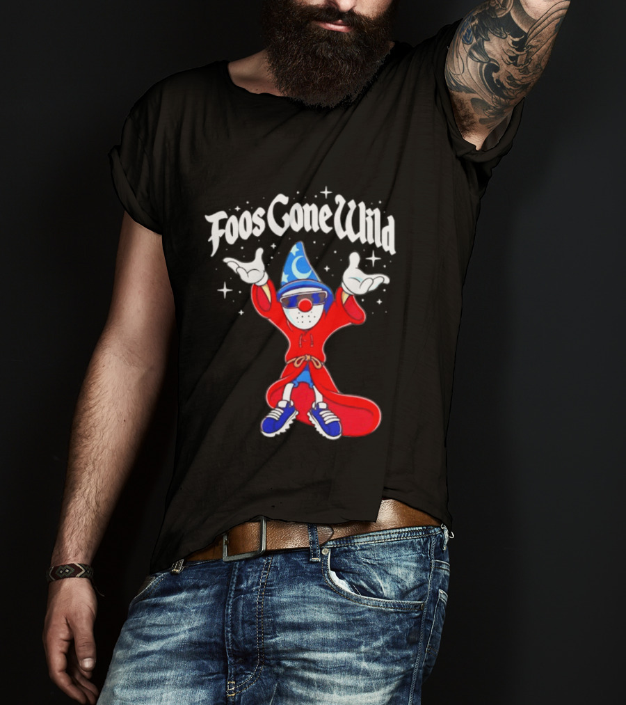 Foos Gone Wild Wizard Streetwear Cartoon Character With Blue Hat And Sunglasses T-Shirt