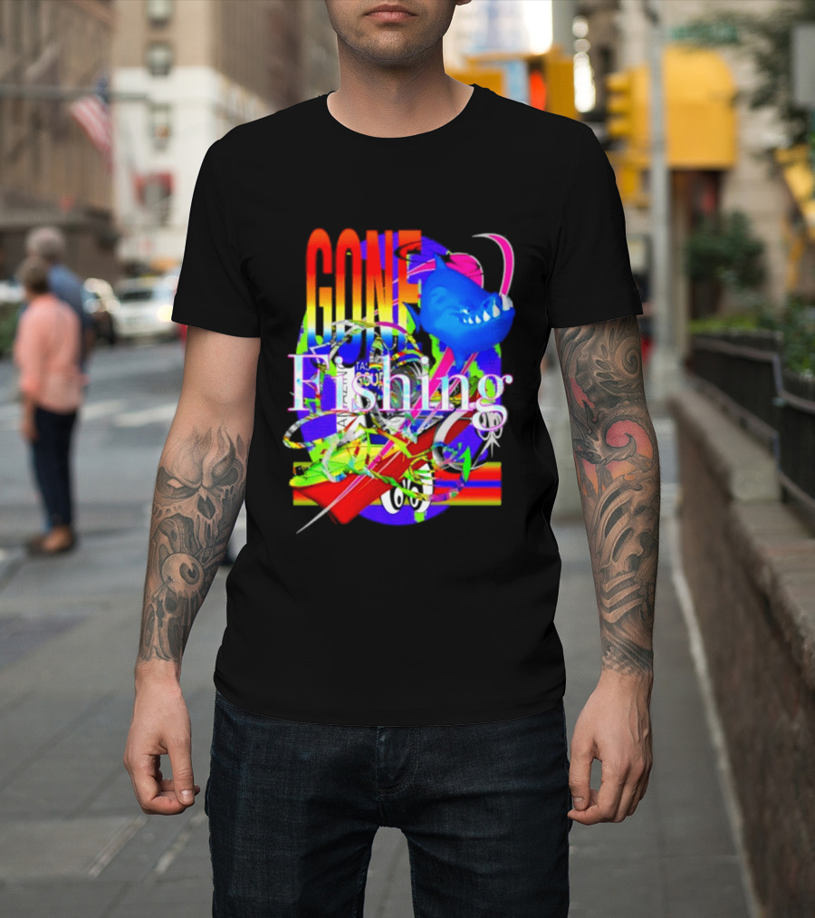 Gone Fishing Shark Rainbow Kayak Adventure T-Shirt