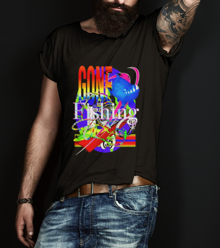Gone Fishing Shark Rainbow Kayak Adventure T-Shirt