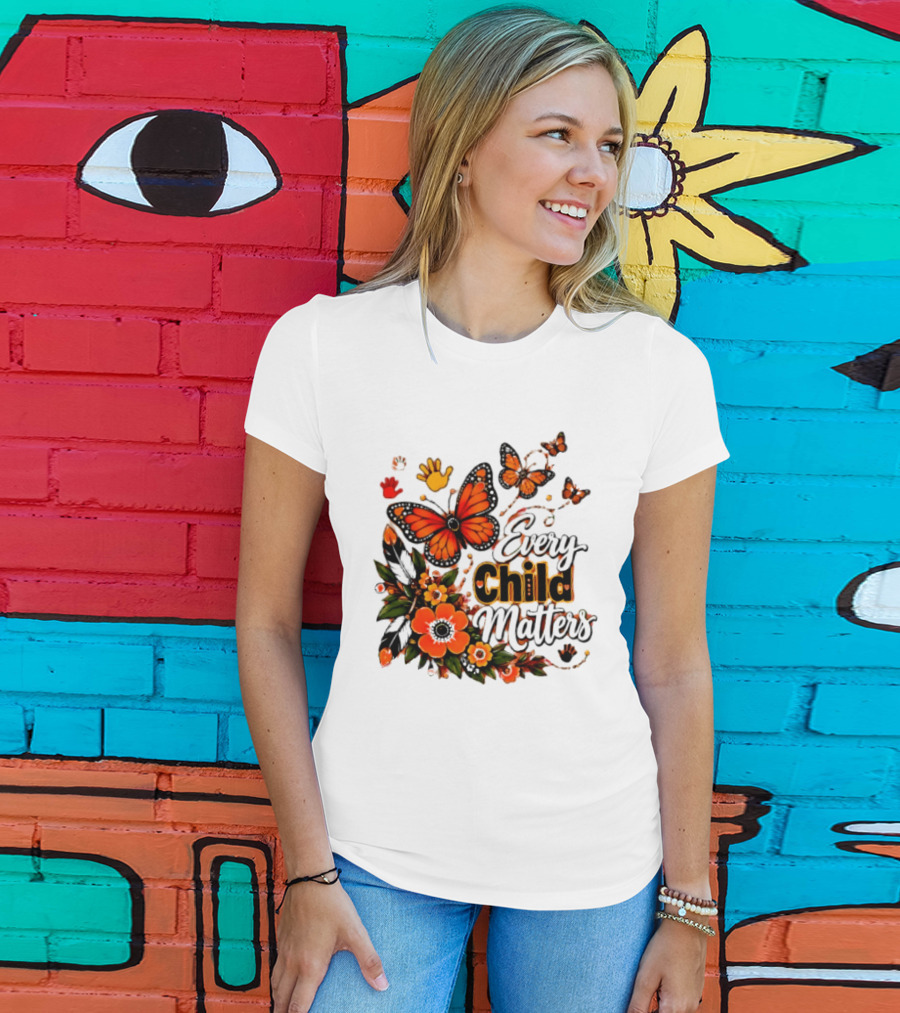 Every Child Matters Orange Butterfly Native Floral Anti Bully Kindness T-Shirt