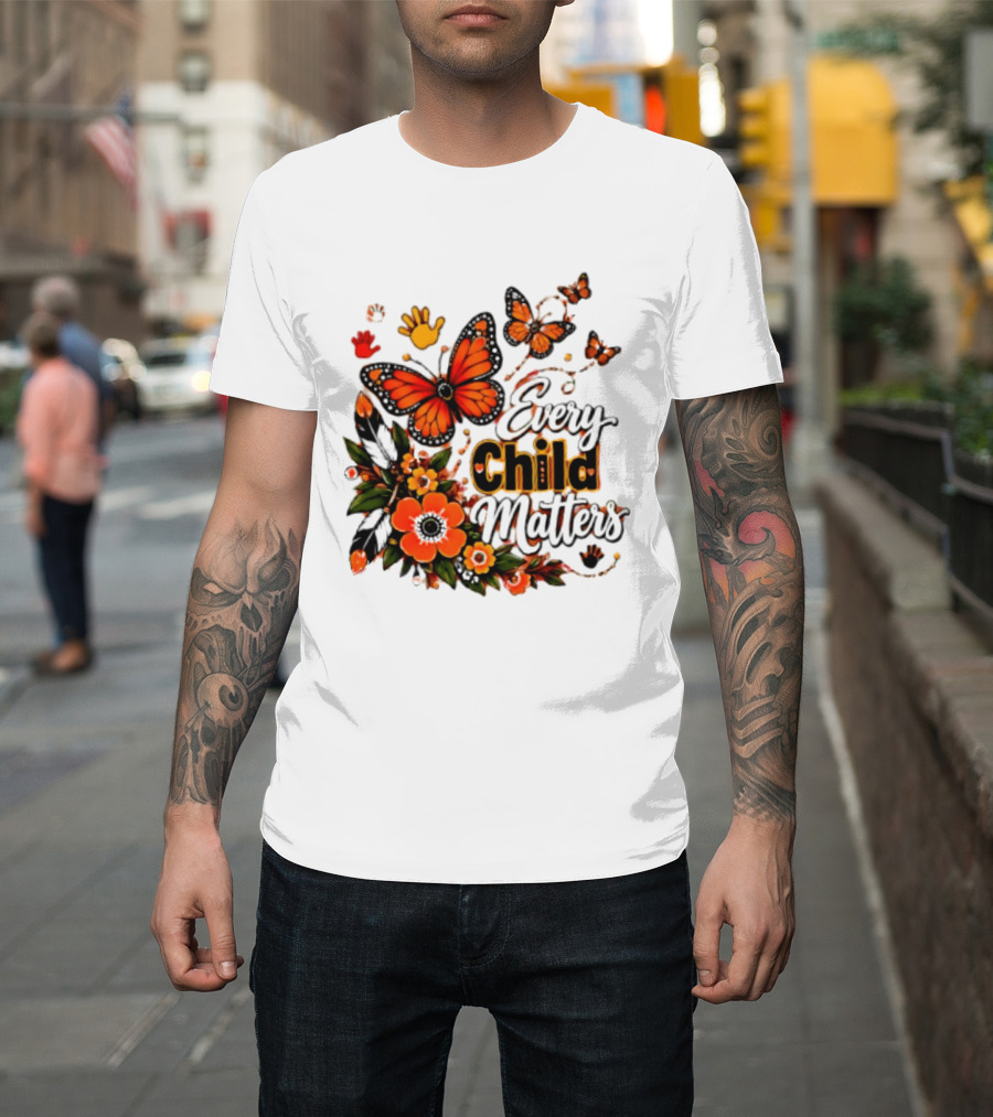 Every Child Matters Orange Butterfly Native Floral Anti Bully Kindness T-Shirt