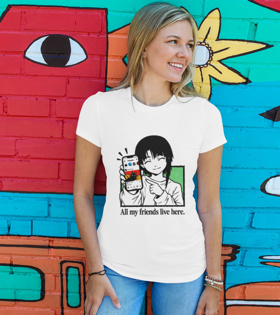 Brandon Crownover All My Friends Live Here Anime Character With Smartphone T-Shirt